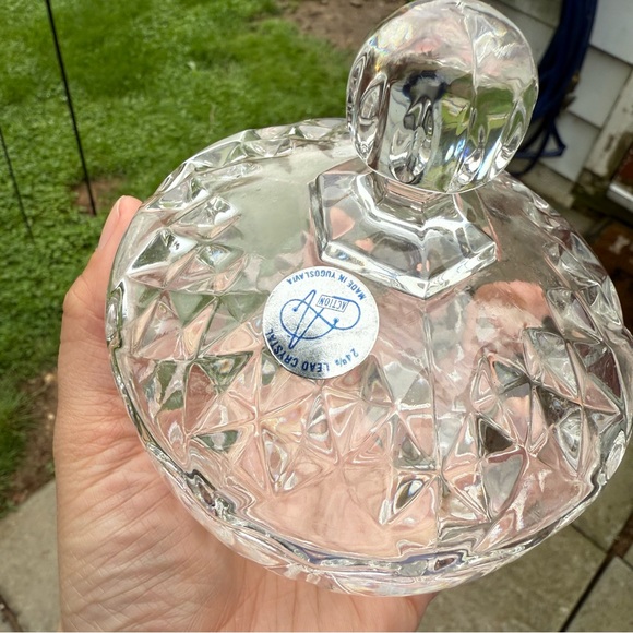Vintage Yugoslovia 24% Lead Crystal Round Candy Dish Trinket Catchall 4.5” Tall - Picture 2 of 5
